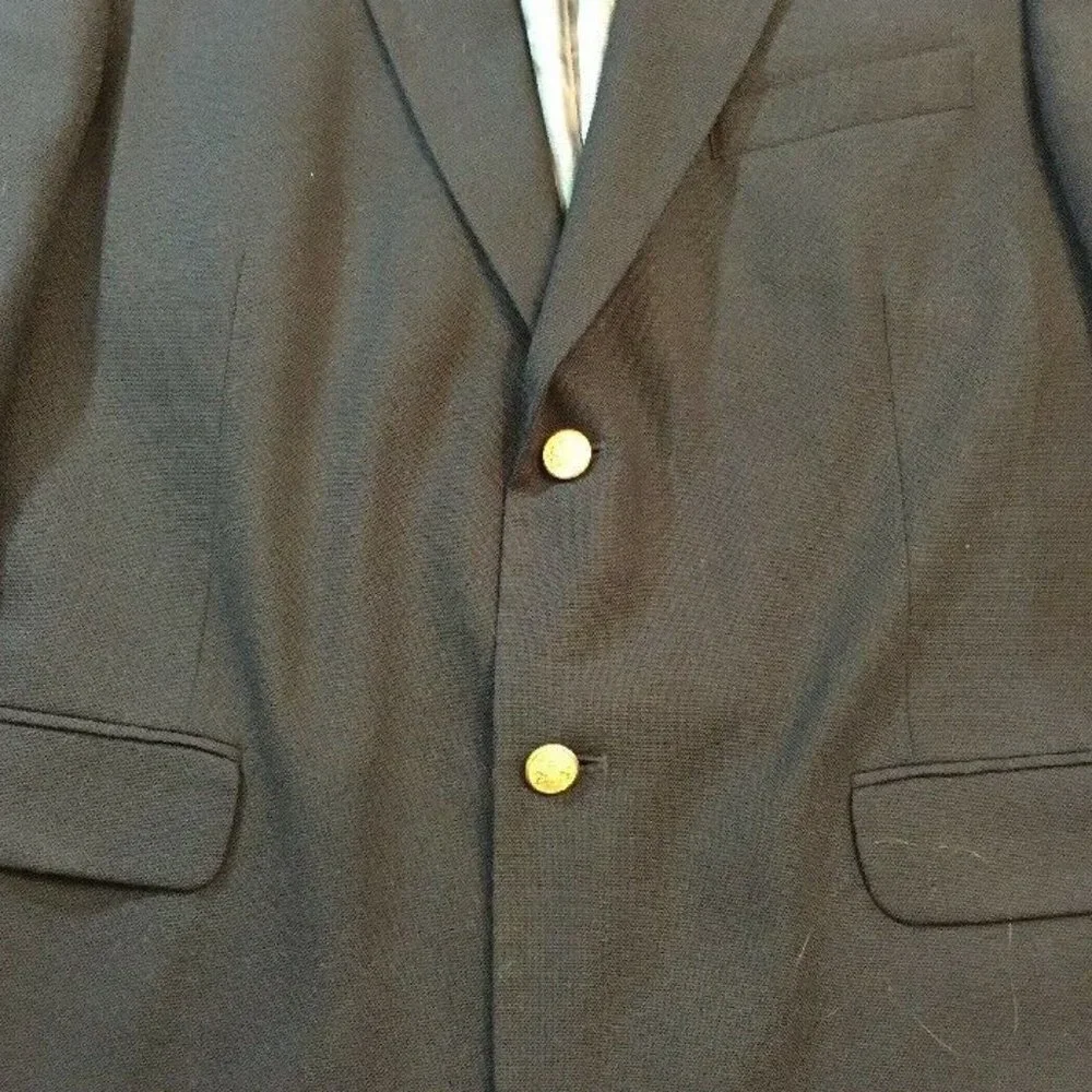90s Y2K Stafford Blazer Mens 44R Navy Wool Blend Gold Buttons Classic Preppy VTG